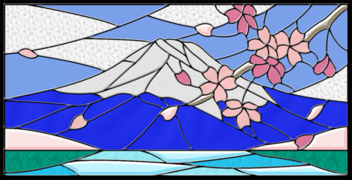 富士山と桜を組み合わせたステンドグラス | ステンドグラスの専門 